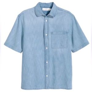 Men’s Short Sleeve Blue Button Down Denim Shirt Size Small H&M
